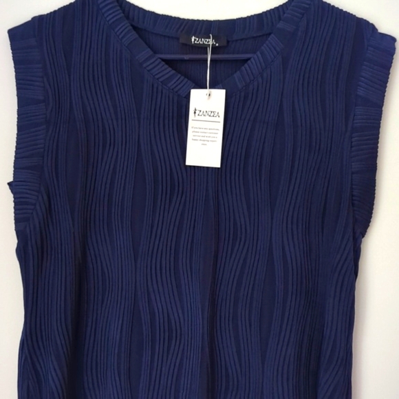 NWT Zanzea Navy blue Short Cap Sleeves Textured Top Size Small - Picture 3 of 6